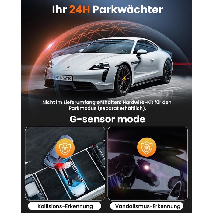 Автомобільний відеореєстратор 360° 4-канальний 2K+1080P, бездротовий з Wi-Fi та додатком, G-сенсором, 8 ІЧ-LED для нічної зйомки, карта пам'яті 128GB у комплекті