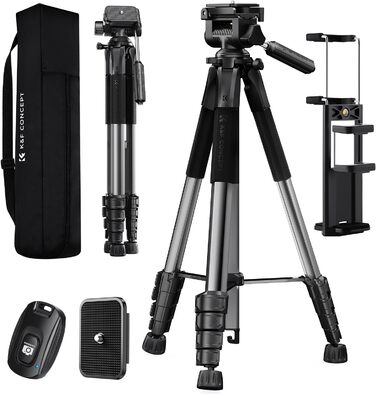 Штатив K&F Concept S255A3+BV01: Легкий штатив з сумкою, 190 см, для камери/DSLR, смартфона, Canon, Nikon, Sony