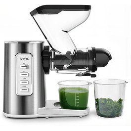 Електричний соковитискач Fretta Slow Juicer з нержавіючої сталі, 200W, Cold Press, велика завантажувальна горловина 76 мм, висока сафровидача, легке очищення, без BPA