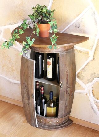 DanDiBo Half-Round Console Table with Wine Rack, Wine Barrel, 0373-R Brown, Wooden Barrel Cabinet, 73 cm Side Table, Console Table, Wall Console, Bar