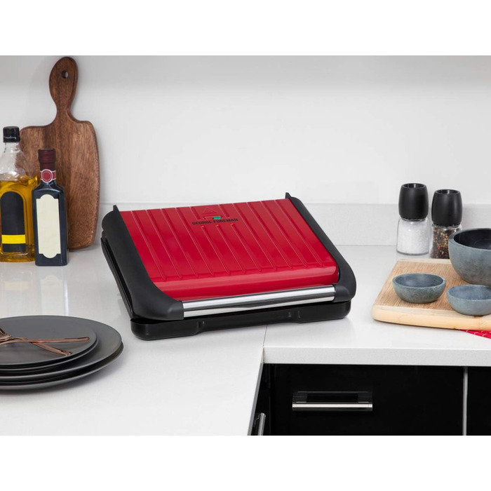 George Foreman Contact Grill & Panini/Sandwich Maker - 24x17cm, 3-Portion Size - Steel Red - Reduces Up to 42% Fat