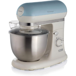 Vintage Ariete 1588 Stand Mixer, Retro Planetary Mixer for Bread, Pizza, Cake & Pastry Dough, Dough Hook, Whisk, 5.5 L Capacity, 7 Speeds + Pulse Function, 1200W, Blue