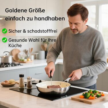 Набір сковорідок з керамічним антипригарним покриттям Tjean (без PTFE, PFOA, PFAS) з нержавіючою ручкою, підходить для індукційних, газових, електричних плит та духовки до 280°C (кремовий, 20+24+28 см)