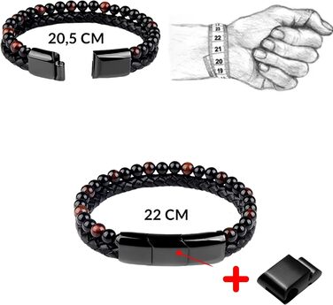 Браслет чоловічий з натурального каменю 6 мм та шкіри, магнітний замок, коричневий