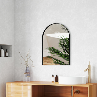 HOMCOM Curved Bathroom Mirror, 50 x 70 cm, Aluminum Frame Mirror, Decorative Mirror for Bathroom, Kitchen, Black