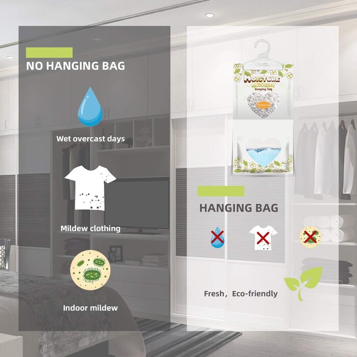 ZSPENG 14-Piece Moisture Absorber & Max Odor Eliminator Hanging Bags, 220g Fragrance Free Dehumidifying Bags for Closets, Basements, Laundry Rooms, Storage Rooms