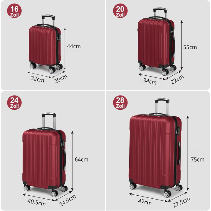 Набір валіз LALAHO 3/4/5 шт. з косметичками, багаж з ABS пластику, бургерний колір