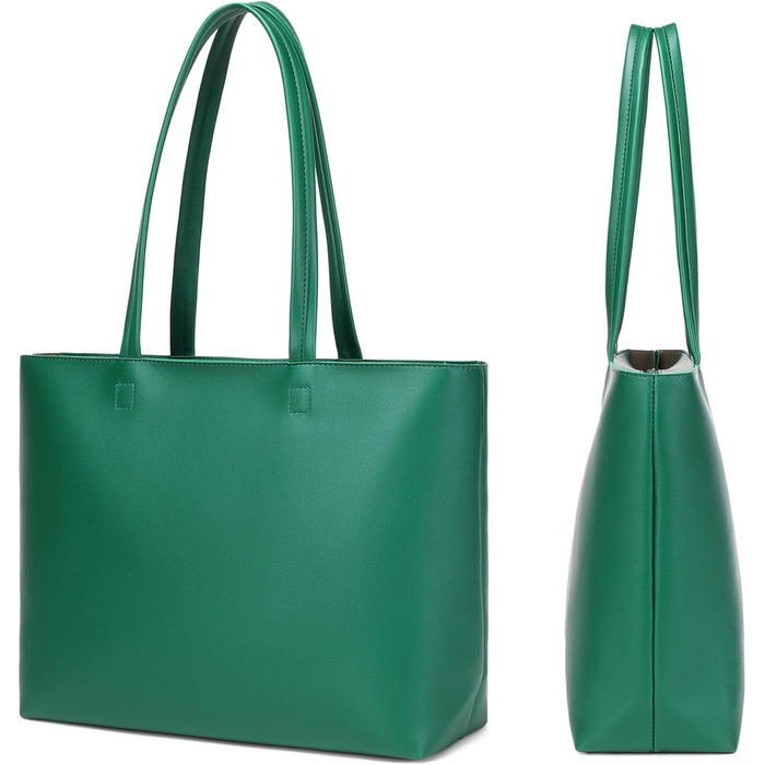 Жіноча сумка-шопер з PU шкіри Dark Green для роботи, школи, покупок з блискавкою та внутрішніми кишенями