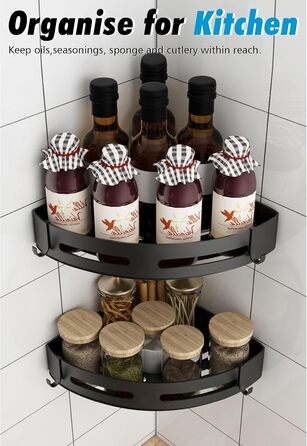 GERUIKE Shower Shelf Shower Basket Bathroom Shelf Shower Shelf Corner Black No Drilling Wall Mount Adhesive Aluminum Matte 2 Piece Shower Gel Shampoo Holder Corner Shelf Corner Shelf for Shower Bathroom Kitchen