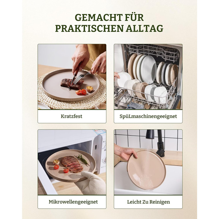 Набір посуду Nebula для 6 осіб, 18 предметів: тарілки та миски, керамічний набір Sprekel, сервіз, безпечний для мікрохвильової печі та посудомийної машини, колір кориця, 18 предметів