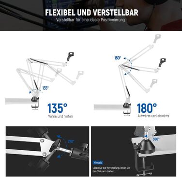 Тримач для мікрофону Neewer NW-35, підвіс Boom Schere, штатив з гвинтовою різьбою 3/8' - 5/8', сумісний з Blue Yeti, Quadcast та іншими мікрофонами, максимальне навантаження 1.5 кг