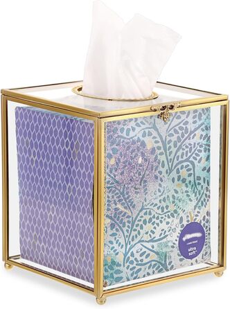 SUMNACON Glass Face Tissue Box Clear Gold Paper Box Holder, Square Napkin Box Storage Tissue Paper Box Organizer, Decorative Cube Tissue Box for Face Tissues, Napkin