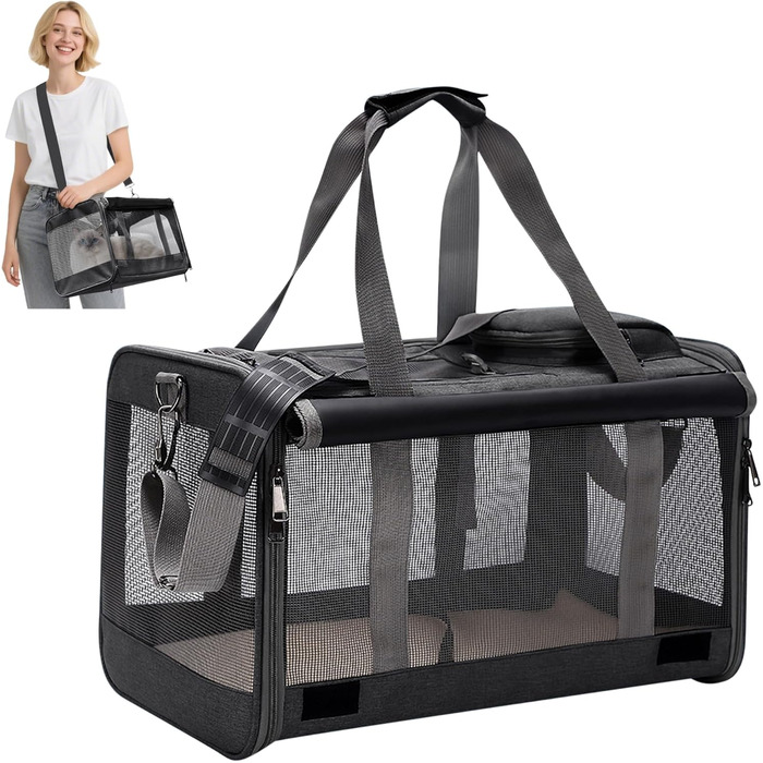 Транспортна сумка для котів та маленьких собак ALLSOPETS, 9 кг, чорна