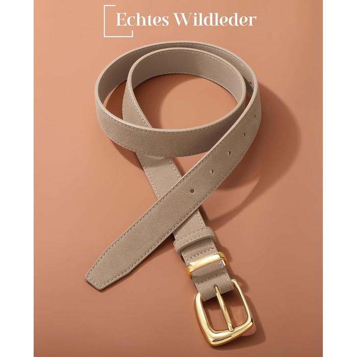 Жіночий шкіряний ремінь VONMELLI вінтажний замшевий, регульований для суконь, джинсів, костюмів з модною золотою пряжкою, колір хакі, розмір талії 66-77 см