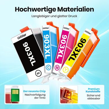Комплект картриджів Glliter 903XL для принтерів HP OfficeJet Pro 6950, 6960, 6970, 6974 (чорний, блакитний, пурпуровий, жовтий), 4 шт.