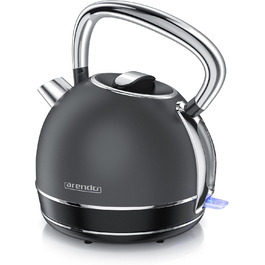 Arendo Retro Stainless Steel Kettle - 2.2L, 2200W, Cool Grey - Electric Kettle with Removable Scale Filter & Auto Shutoff