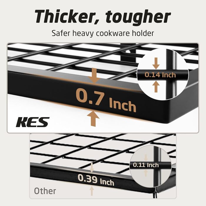 KES Double Kitchen Shelf Pan Holder Kitchen Utensil Holder Kitchen Pan Holder with 12 Hooks Hanging Shelf Pot Wall Shelf 75CM Wall Mounting Matt Black, KUR215S75B-BK