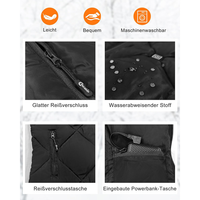 Електрична гріюча жилетка Fernida для чоловіків та жінок, 8 зон нагріву, 3 температурні режими, з Powerbank, для зимових активів на відкритому повітрі, чорна, розмір S