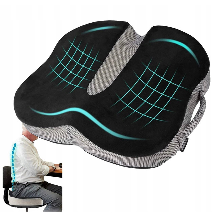 Ортопедична подушка для сидіння з ефектом пам'яті (Memory Foam) для розвантаження куприча