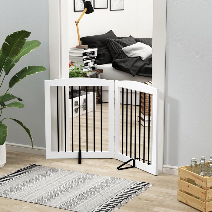 Захисне ґратка для собак, перегородка для собак у квартиру без свердління, металева та дерев'яна, самостійна, для дверей, сходів, захист, складана, біла, 4 панелі, захист для дверей 24 дюйми * 4 (24 дюйми білий * 2)