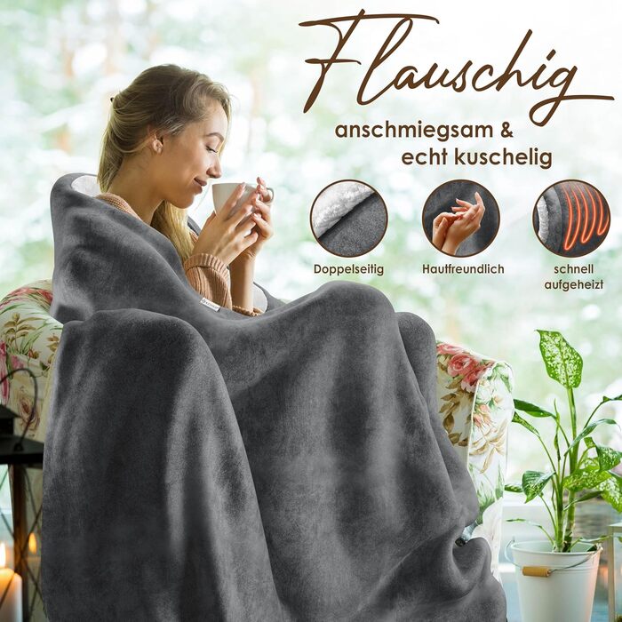 Електрична грілка KESSER® 200x180 см з автовимкненням | 9 температурних режимів | Зручна та тепла | Для ліжка та дивану | Можливість прання до 40°C | з таймером та цифровим дисплеєм | Антрацит