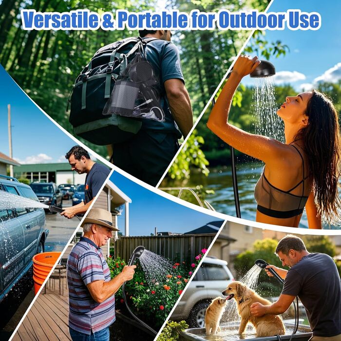 Сонячний душ для кемпінгу з насосом Campingdusche Set - портативний душ для душу на відкритому повітрі, миття авто, пляжу, подорожей, тварин (чорний)