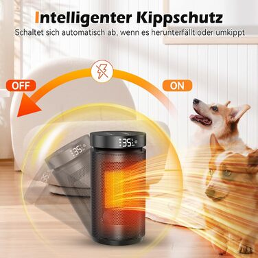 Електричний обігрівач PTC керамічний 2200W з пультом дистанційного керування, 4 режими, таймер 12H, термостат, ECO-режим, осциляція 70°, захист від перегріву та перекидання, для дому та офісу (чорний, 27см)