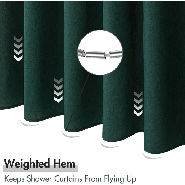 Шторка для душу MIULEE з льону, 120x200 см, важка, поліестер, водовідштовхувальна, з антигрибковим покриттям, для ванної кімнати, 8 петель, темно-зелена
