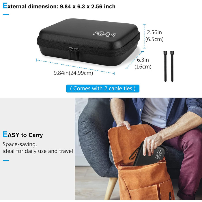 Органайзер для аксесуарів ProCase: кейс для кабелів, адаптерів, USB-накопичувачів та іншого електроніки (чорний)