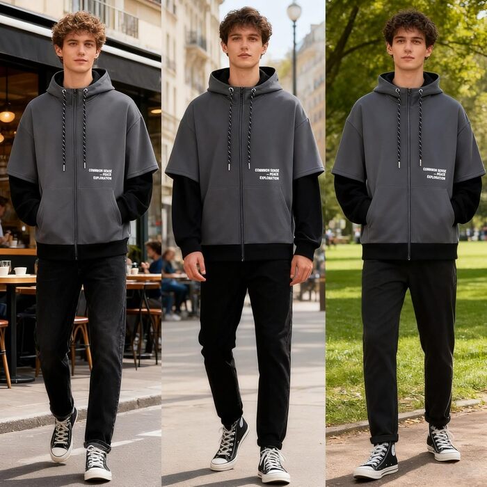 Чоловіча толстовка з капюшоном RUIZEHONG з блискавкою, спортивна куртка, блокований колір, повсякденний стиль, з кишенями, білий, чорний (сірий, чорний, L)