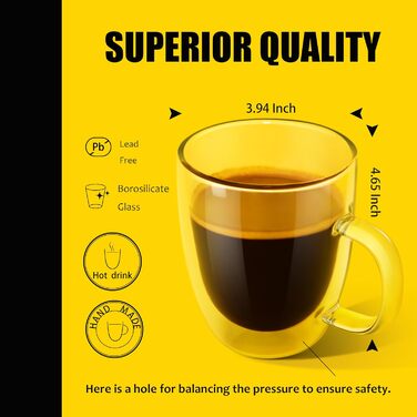 Набір склянок для кави та шнапсу 2 шт., подвійні стінки, ізольовані, 250 мл, 500 мл (загальний об'єм)