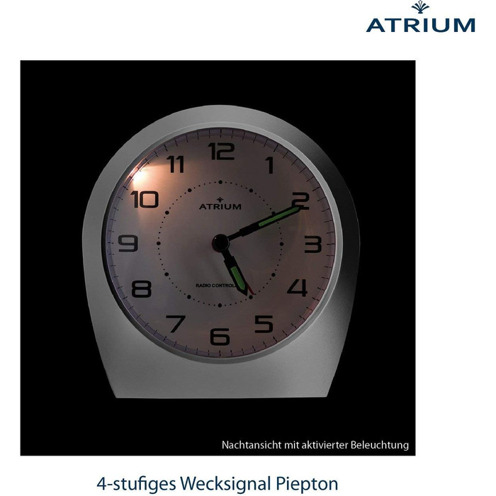Atrium Funkwecker Analog Quartz Silent Movement Classic Design Matte Silver A620-19