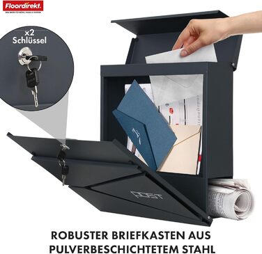 Поштовий ящик Floordirekt Jean Anthrazit з газетницею, замком та великим отвором для кореспонденції, антрацит
