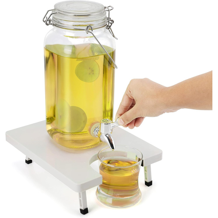 Скляний диспенсер для напоїв Belle Vous з краном - 2,5 л - Скляний диспенсер для води, соку, коктейлів, молока та айті (холодного чаю) - Ретро диспенсер для вечірок, пікніків та барбекю