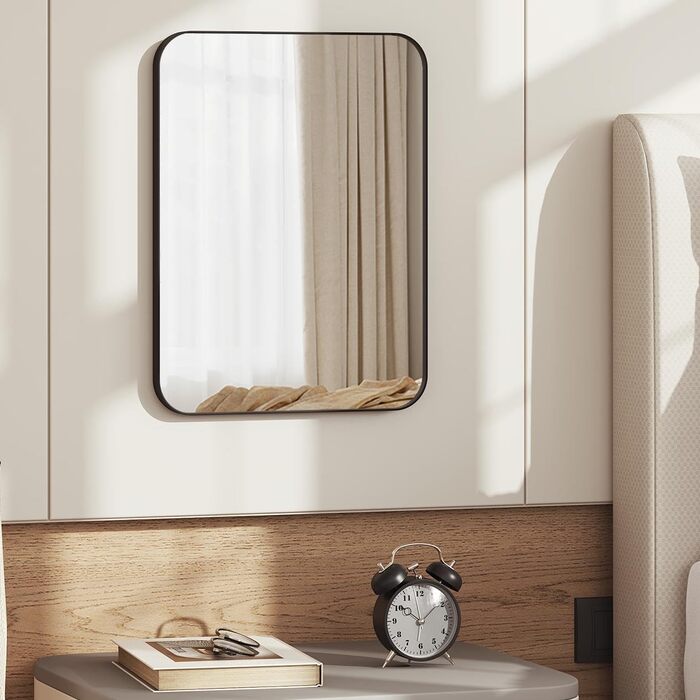 Дзеркало настінне WOLTU з металевим каркасом, закругленими кутами, 40x30 см, для ванної кімнати, спальні, вітальні, сучасної стилі