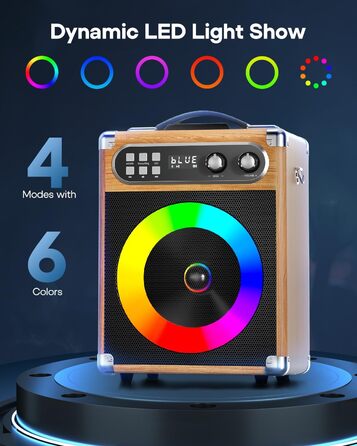 Портативна караоке-система з 2 бездротовими мікрофонами та акумуляторами, 20W, дерев'яний корпус