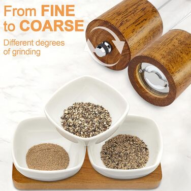 Salt and Pepper Grinder Set of 2, Manual Spice Grinder including Coaster, Cleaning Brush, Spoon (21.5 cm) - Wooden Salt Mill with Adjustable Ceramic Grinder for Spices Pepper Salt