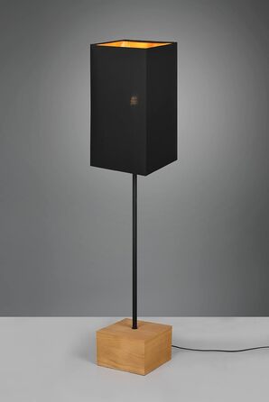 Стійка лампа Reality Leuchten Woody R50181080, чорний матовий метал, дерев'яний підстав, тканина/золотий, без лампочки E27 (25x25x25 см)