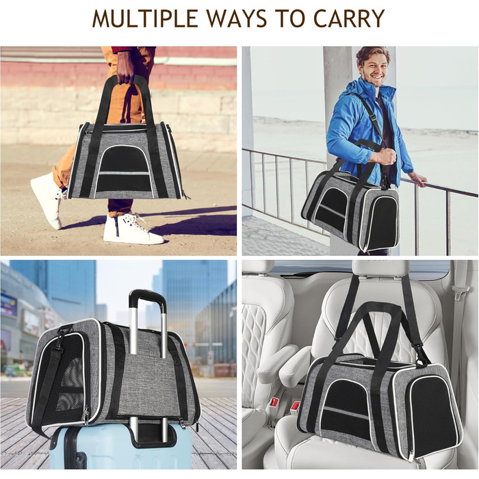 Транспортна сумка для котів HiCaptain, складана, з плечовим ременем, м'яко стьобана, переноска для собак та цуценят до 7 кг (Рожевий), 46 x 29 x 30 см (Сірий)