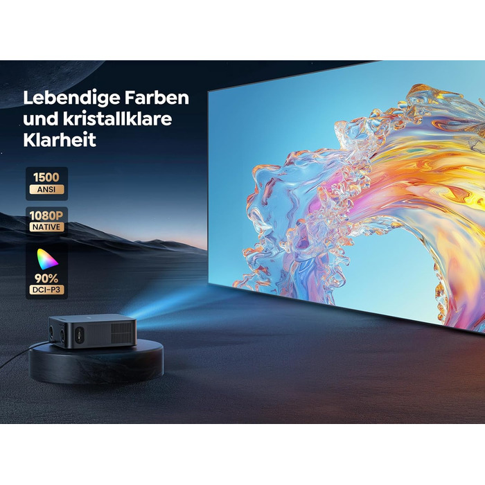 Смарт-проектор Toptro 4K Home Cinema, 1500 ANSI люмен, Full HD 1080p, Netflix, Dolby Audio, двосторонній Bluetooth, WiFi, AI-автофокус та корекція трапеції, для дому та вулиці, чорний