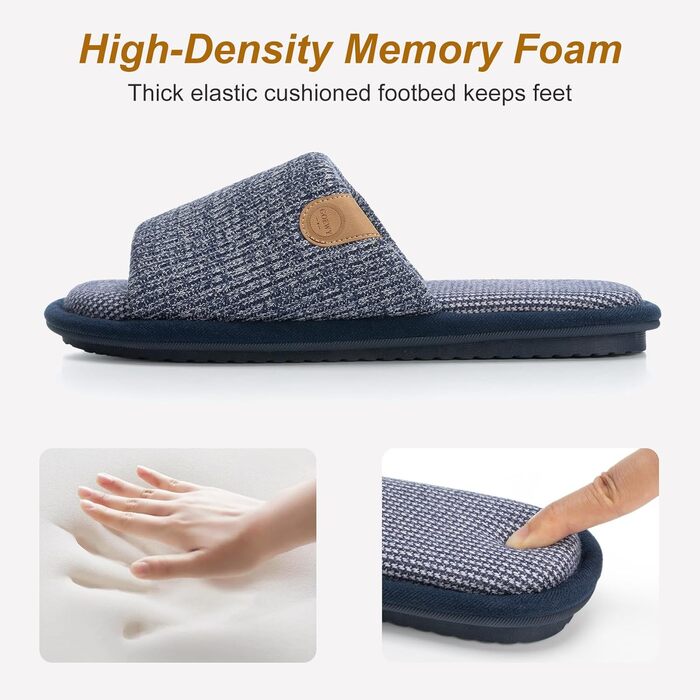 Чоловічі домашні капці GOEWY з ефектом пам'яті (Memory Foam), м'які та протиковзкі пантофлі з відкритим носком для дому та вулиці, темно-сині, розмір 40/41.5 EU