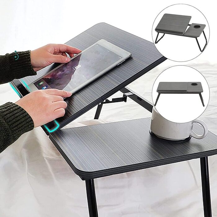 Складаний столик для ноутбука 55x32x25 см: підставка для планшета, ліжка, ноутбука з підстаканником (білий, чорний)