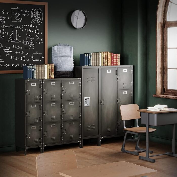 Metal locker with lockable doors, industrial steel cabinet for school, home, office, garage, H140*W38*D46 cm (3 doors)