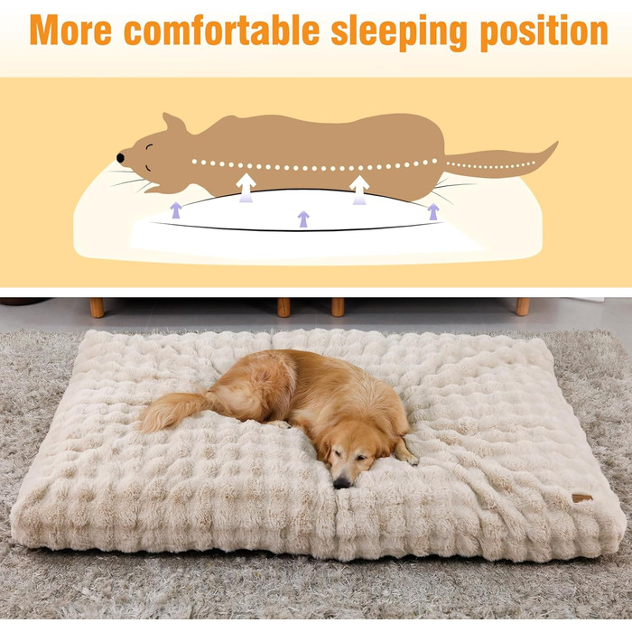 Килимок для собак BingoPaw: великий, миючий, м'який, водонепроникний, з антиковзаючою основою, 90x60x10 см (XL: 105x70x12 см, Бежевий)