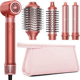 HITTIONA Airstyler 5 в 1: фен, плойка для локонів Auto-Wrap, іонізація, швидка сушка, захист від тепла, для створення локонів та шовковистого волосся, з чохлом, колір - полуниця