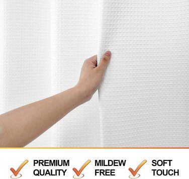 Драпіруваний душовий завіс, білий, вафельний візерунок, тканинний, міцний, готельна якість, 183x244 см