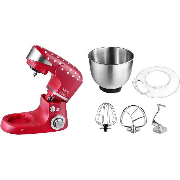 Kalorik TKG M 3014 Design Kitchen Machine with 5 Liter Stainless Steel Bowl, Die-Cast Stirring and Dough Hooks, 6 Speed Settings, Stainless Steel Whisk, Powerful 1000 Watts, Red