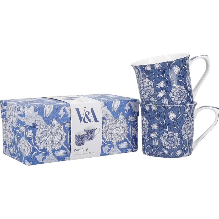 V&A 2-Piece Set William Morris - Wild Tulip Fine Bone China Mug, 230 ml (8 fl oz)