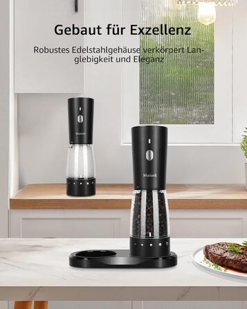 Electric Salt and Pepper Grinder Set of 2, USB Rechargeable Stainless Steel Electric Pepper Grinder with Adjustable Coarseness, Large Capacity, Elegant Storage Base