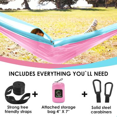Дитяча гамак Grassman для кемпінгу: портативна, ультралегка, рожево-блакитна. Гамак для дівчаток та хлопчиків з ременями